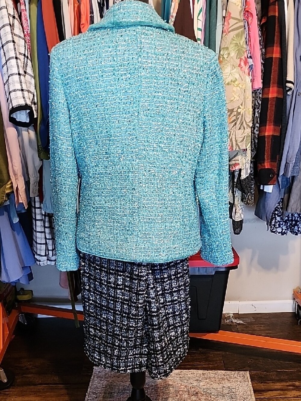 Turquoise Bouclé Double-Button Blazer Jacket - Women - Picture 5 of 7